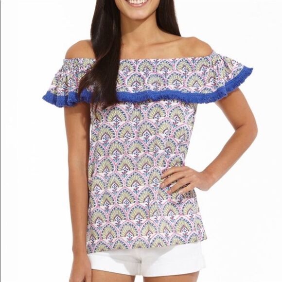 Roberta Roller Rabbit Fringe Off the
Shoulder Top M - Picture 1 of 8